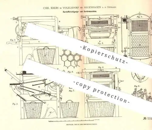 original Patent - Carl Krebs , Vogelsdof / Neuenhagen , 1880 , Kartoffeln reinigen u. sortieren | Landwirtschaft | Ernte