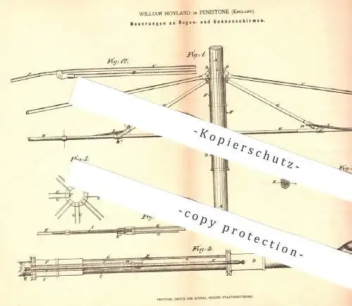 original Patent - William Hoyland , Penistone , England , 1878 , Regenschirm , Sonnenschirm | Schirm , Schirmgestell !!