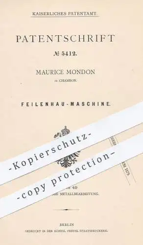 original Patent - Maurice Mondon , Chambon , 1889 , Feilenhau - Maschine | Hammer , Meißel , Feile | Metall , Schlosser