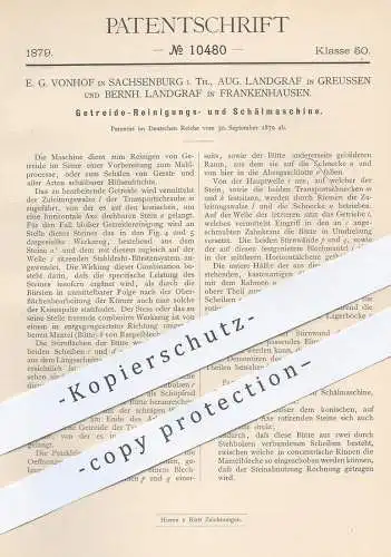 original Patent - E. G. Vonhof , Sachsenburg | Aug. Landgraf , Greussen | B. Landgraf , Frankenhausen , Getreide schälen