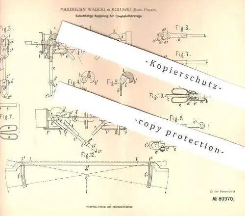 original Patent - Maximilian Walicki , Koluszki , Russ. Polen / Russland , 1894 , Kupplung für Eisenbahnen | Eisenbahn !