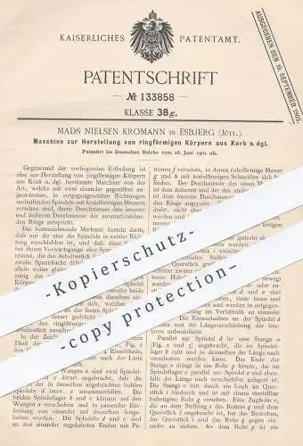 original Patent - Mads Nielsen Kromann , Esbjerg , Jütland , 1901 , Herst. ringförmiger Körper aus Kork | Korken