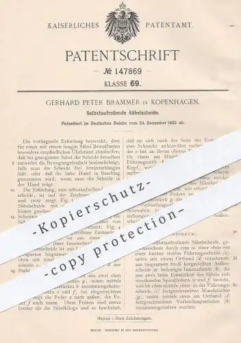 original Patent - Gerhard Peter Brammer , Kopenhagen , 1902 , Säbelscheide | Säbel , Degen , Fechten , Messer , Klinge