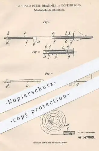 original Patent - Gerhard Peter Brammer , Kopenhagen , 1902 , Säbelscheide | Säbel , Degen , Fechten , Messer , Klinge