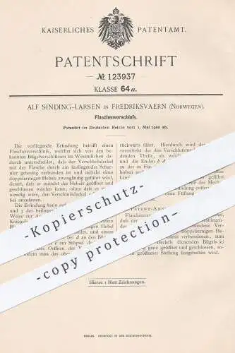 original Patent - Alf Sinding Larsen , Fredriksvaern , Norwegen , 1900 , Flaschenverschluss | Verschluss für Flaschen