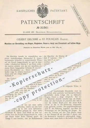 original Patent - Gilbert Delosme , St. Pourçain , Frankreich , 1884 , Ringe , Ringhaken , Ösen aus Eisendraht | Draht