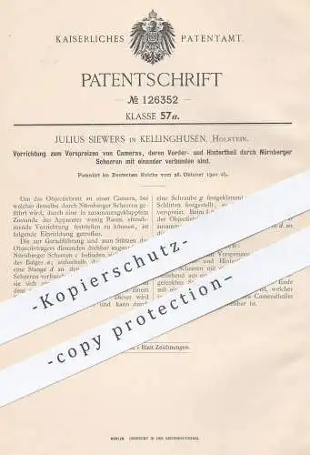 original Patent - Julius Siewers , Kellinghusen , 1900 , Verspreizen von Kamera durch Nürnberger Scheren | Fotograf !!