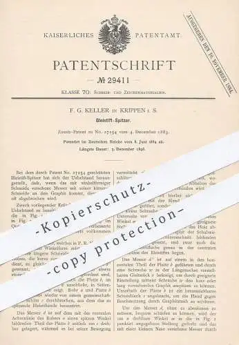 original Patent - F. G. Keller , Krippen  1884 , Bleistift - Spitzer |  Bleistiftspitzer , Anspitzer , Schule , Zeichnen