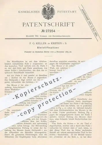 original Patent - F. G. Keller , Krippen 1883 , Bleistiftspitzer | Bleistift - Anspitzer | Schule , Schreiben , Zeichnen