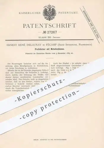 original Patent - Ernest René Delaunay , Fécamp , Seine Inférieure , Frankreich , 1883 , Presstücher | Presse , Pressen