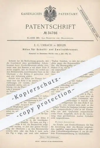 original Patent - E. G. Urbach , Berlin , 1885 , Hülse für Schnittbrenner u. Zweilochbrenner | Gas Brenner , Gasbrenner