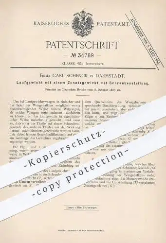 original Patent - Carl Schenck , Darmstadt , 1885 , Laufgewicht mit Zusatzgewicht | Waage , Waagen , Feinwaage , Gewicht