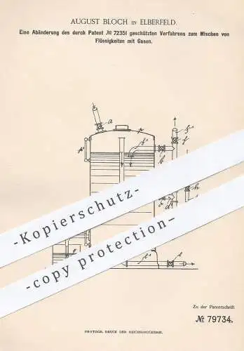 original Patent - August Bloch , Elberfeld , 1894 , Verfahren zum Mischen von Flüssigkeiten mit Gasen | Gas  , Gase !!!