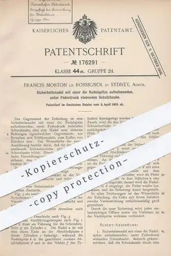 original Patent - Francis Morton le Rossignol , Sydney , Australien  1905 , Sicherheitsnadel | Nadel , Schneider , Nähen