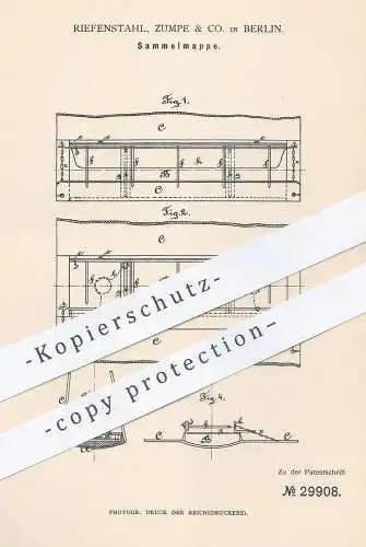 original Patent - Riefenstahl , Zumpe & Co. , Berlin , 1884 , Sammelmappe | Ordner , Papier - Mappe | Buchbinder , Buch