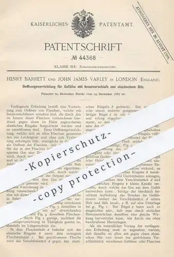 original Patent - Henry Barrett , John James Varley , London , England , 1887 , Öffnung von Flaschen mit Innenverschluss