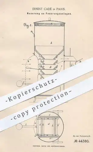 original Patent - Ernest Cadé , Paris , Frankreich 1887 , Feuerungsanlage | Feuerung , Ofen , Heizung | Ofenbauer | Herd