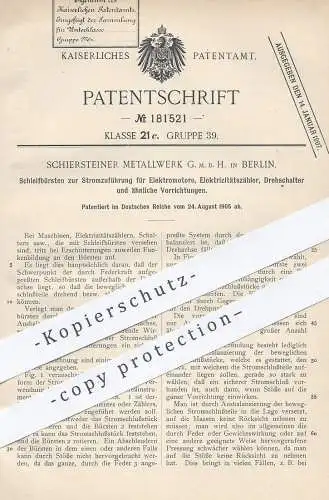 original Patent - Schiersteiner Metallwerk GmbH , Berlin 1905 , Schleifbürste zur Stromzuführung für Motor , Stromzähler