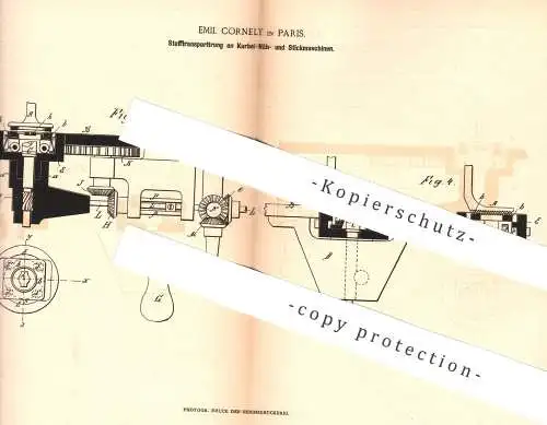 original Patent - Emil Cornely , Paris , 1885 , Stofftransportierung an Nähmaschine u. Strickmaschinen | Schneider !!