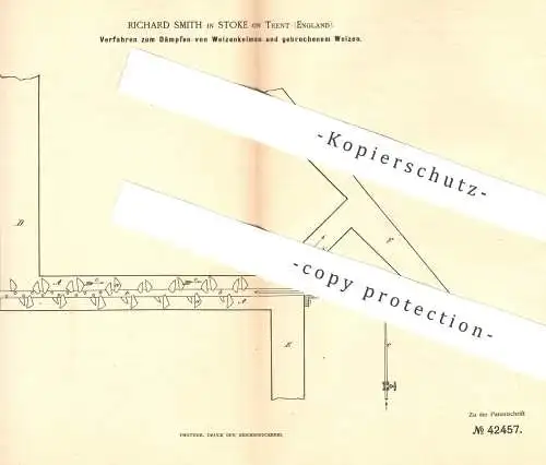 original Patent - Richard Smith , Stoke on Trent , England , 1887 , Dämpfen von Weizenkeim und Weizen | Getreide !!!