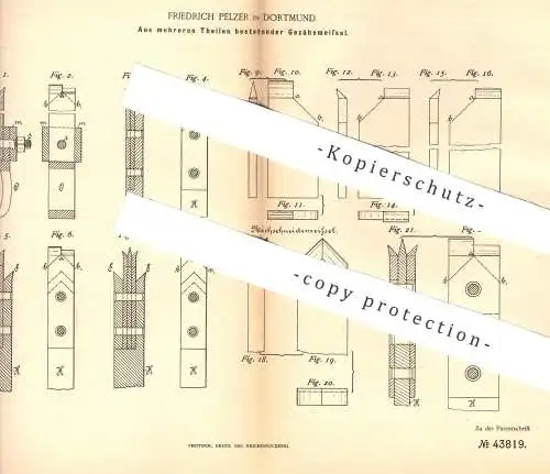 original Patent - Friedrich Pelzer , Dortmund , 1887 , Gezähemeißel | Meißel , Kohle , Kohleabbau , Bergbau !!!