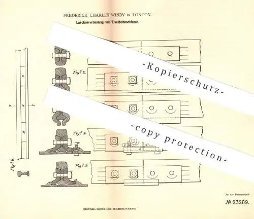 original Patent - Frederick Charles Winby , London  1883 , Laschenverbindung von Eisenbahnschienen | Eisenbahn - Schiene