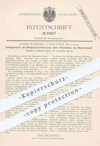 original Patent - James Farmer , Salford , England , 1882 , Schlägerwerk zur Düngerverbreitung per Wasserdampf | Dünger