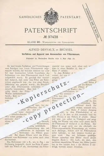 original Patent - Alfred Dervaux , Brüssel , 1897 , Auswaschen von Filtermassen | Filter , Kanalisation , Wasserleitung