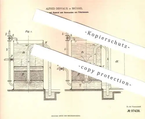 original Patent - Alfred Dervaux , Brüssel , 1897 , Auswaschen von Filtermassen | Filter , Kanalisation , Wasserleitung