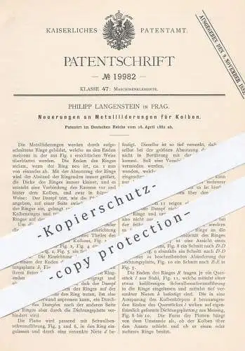 original Patent - Philipp Langenstein , Prag , 1882 , Metallliderungen für Kolben | Dampfmaschine | Motor , Motoren !!!