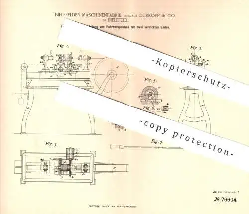 original Patent - Maschinenfabrik Bielefeld , vorm. Dürkopp & Co. 1893 , Herst. von Fahrradspeichen | Fahrrad - Speichen