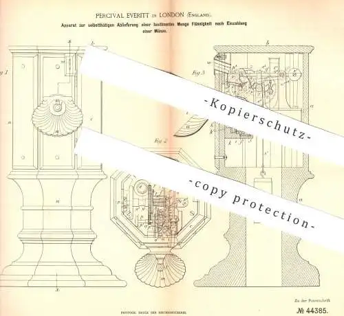 original Patent - Percival Everitt , London , England , 1888 , Getränke - Automat mit Münzeinwurf | Kasse !!!