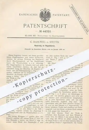 original Patent - C. Hahlweg , Stettin , 1888 , Regulator | Regulatoren für Kraftmaschinen | Motor , Dampfmaschine !!!