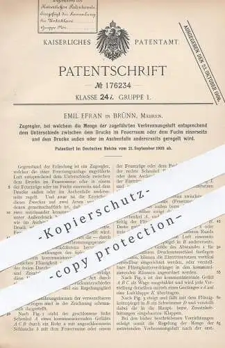 original Patent - Emil Efran , Brünn / Mähren | Zugregler | Rauch , Schornstein , Feuerung , Ofen , Heizung !!!