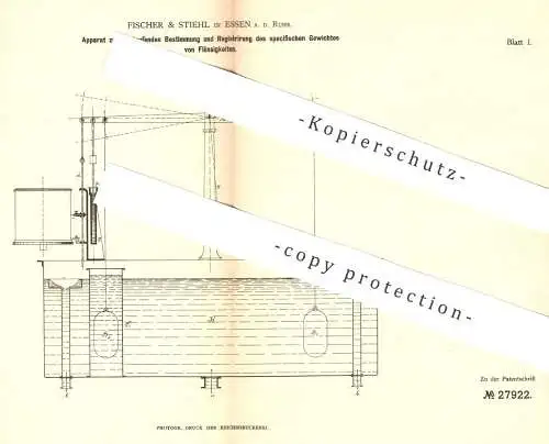 original Patent - Fischer & Stiehl , Essen / Ruhr , 1883 , spezifisches Gewicht von Flüssigkeiten | Waage !!!