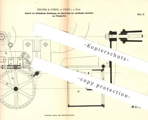 original Patent - Fischer & Stiehl , Essen / Ruhr , 1883 , spezifisches Gewicht von Flüssigkeiten | Waage !!!