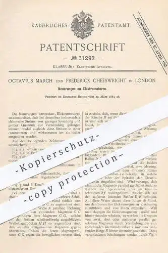 original Patent - Octavius March , Frederick Cheeswright , London , 1884 , Elektromotor | Motor , Motoren !!!