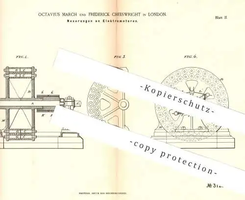 original Patent - Octavius March , Frederick Cheeswright , London , 1884 , Elektromotor | Motor , Motoren !!!