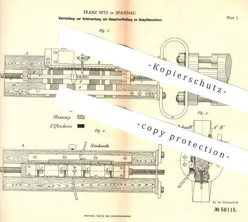 original Patent - Franz Nitz , Berlin / Spandau , 1890 , Dampfverteilung an Dampfmaschinen | Dampfmaschine | Motor !!!