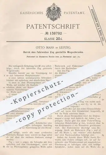 original Patent - Otto Marr , Leipzig , 1901 , Durch den fahrenden Zug gestellte Wegschranke | Eisenbahn - Schranke !!!