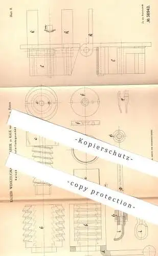 original Patent - Kalker Werkzeugmaschinenfabrik , Köln / Kalk , 1886 , Verschluss für Hinterladegeschütz | Gewehr !!