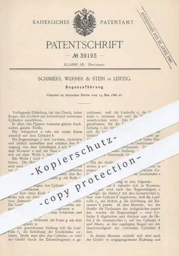 original Patent - Schmiers , Werner & Stein , Leipzig , 1886 , Papier - Bogenzuführung | Buchdruck , Druck , Drucker !!