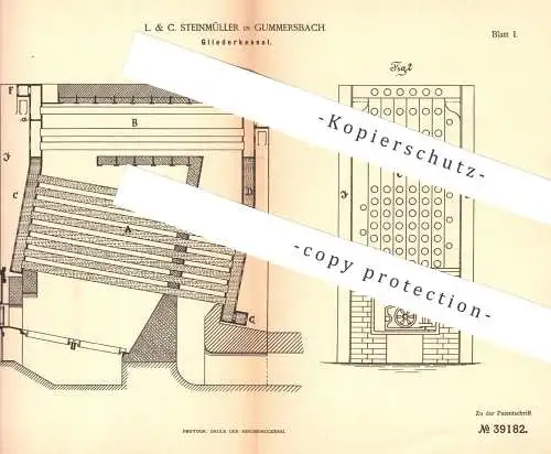 original Patent - L. & C. Steinmüller , Gummersbach , 1886 ,  Gliederkessel | Dampfkessel , Kessel | Dampfmaschine !!