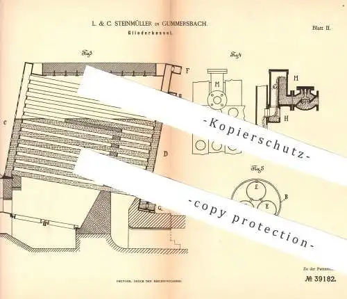original Patent - L. & C. Steinmüller , Gummersbach , 1886 ,  Gliederkessel | Dampfkessel , Kessel | Dampfmaschine !!