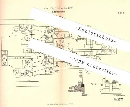 original Patent - F. W. Bündgens , Aachen , 1882 , Drahtstiftmaschine | Draht , Metallstift | Exzenter | Schlosser !!