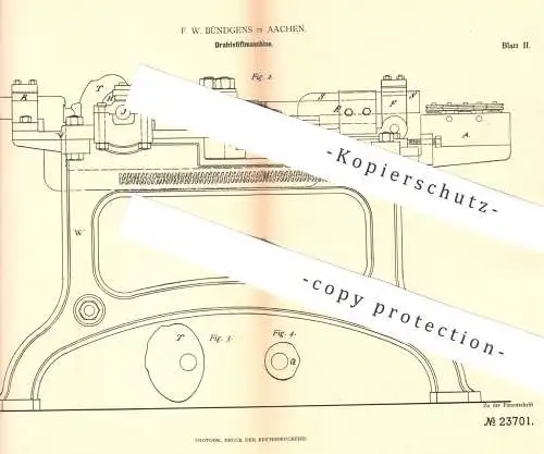 original Patent - F. W. Bündgens , Aachen , 1882 , Drahtstiftmaschine | Draht , Metallstift | Exzenter | Schlosser !!