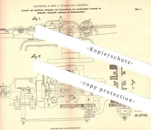 original Patent - Malmedie & Hiby , Düsseldorf / Oberbilk  1882 , Exzenter für Drahtstift-, Sohlnägel- u. Nietenmaschine