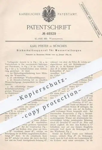 original Patent - Karl Pfister , München , 1889 , Wasserleitungen mit Ventil | Klempner , Rohr , Ventile , Wasserhahn !