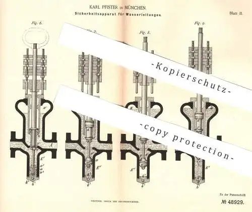 original Patent - Karl Pfister , München , 1889 , Wasserleitungen mit Ventil | Klempner , Rohr , Ventile , Wasserhahn !