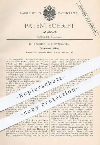 original Patent - H. H. Schou , Kopenhagen , Dänemark , 1888 , Türhemmvorrichtung | Tür , Türen , Türschloss , Schlosser